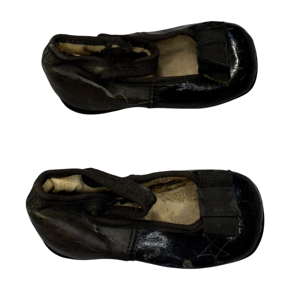 Antique Kreider Black Leather Baby Mary Jane Shoes Vintage - Picture 5 of 9